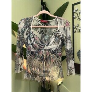 Angelo MARANI Women 3/4 Sleeve  Top See Through Mesh Blouse Size Medium